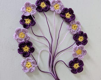 Crochet Purple/Violet and Lilac Flowers Applique, Set of 3, Handmade Embellishments