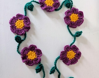 Hand Crochet Purple/Violet Flower Garland, Nursery/Campervan Decorations