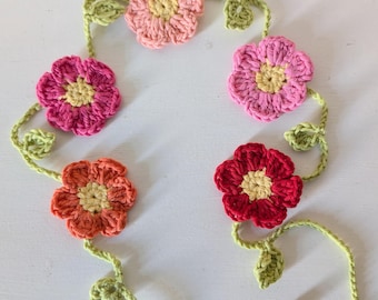 Hand Crochet Flower Garland, Colorful Cotton Bunting, Nursery/Home/Campervan Decorations