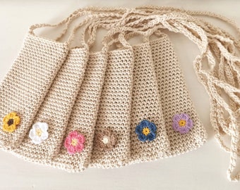 Handmade mobile phone cross body bag, Ecofriendly iPhone  purse, Hippie phone bag with flowers, Crochet phone carrier