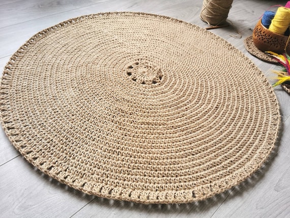 Crochet Jute Rug, Circles Rug, Jute Rug, Handmade, Round Jute Rug