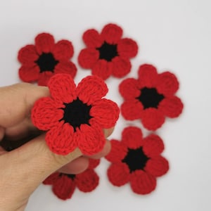 Handmade Crochet Poppy Applique, Cotton Flowers (Set of 3)