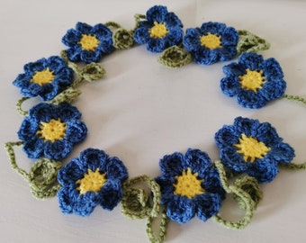 Crochet Forget-Me-Not Garland, Blue Flower Bunting, Home/Campervan Decorations