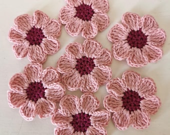 Set of 3 Handmade Crochet Pink Flower Appliques, Cotton Embellishments