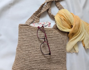 Crochet Jute Tote Bag, Handmade Hippie Purse
