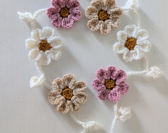 Hand Crochet Pastel Flowers Garland, Nursery/Home/Campervan/Party Decorations