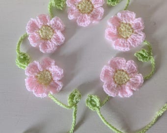 Hand Crochet Pink Flower Garland; Nursery, Party, Campervan Wall Decorations; Handmade flowers bunting