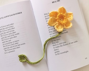 Marcapáginas de algodón tejido a mano con forma de narciso, regalo para amantes de los libros