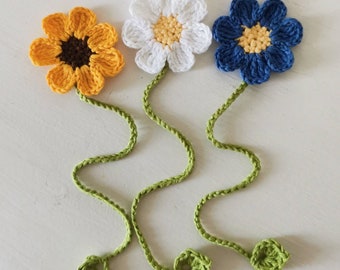 Handmade Crochet Flower Bookmark, Daisy, Sunflower, Forget-Me-Not