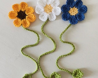 Handmade Floral Bookmarks, Flowers Bookmark, Hand Crochet Daisy, Sunflower, Forget-me-not Bookmarks,Book lovers gift, Teachers gift