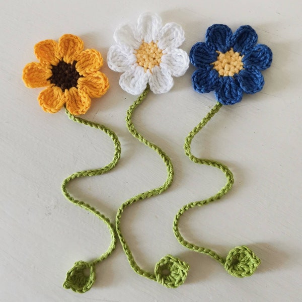 Handmade Floral Bookmarks, Flowers Bookmark, Hand Crochet Daisy, Sunflower, Forget-me-not Bookmarks,Book lovers gift, Teachers gift