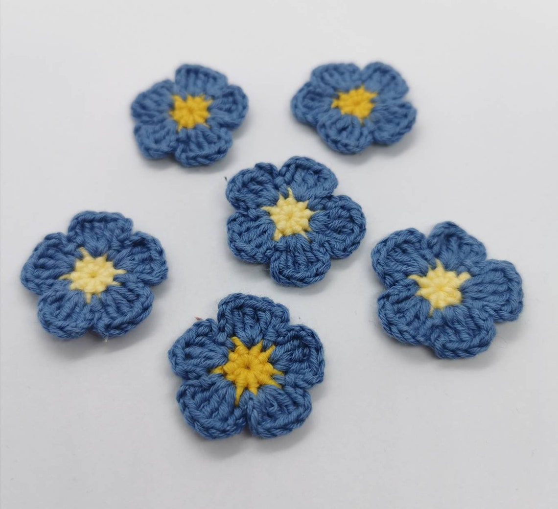 Handmade 6 Me Not Flowers Crochet Blue Flowers Etsy
