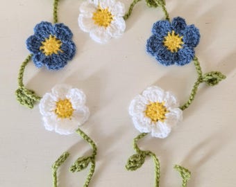 Hand Crochet Daisy Garland, Forget-Me-Not Nursery/Home/Campervan Decorations