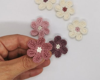 Set of 3 Handmade Crochet Cotton Pastel Flower Appliques