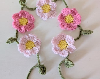 Hand Crochet Pink Flower Garland, Nursery/Home/Campervan/Party Decorations