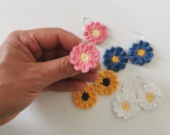 Pendientes de flores de ganchillo hechos a mano, estilo bohemio hippie.