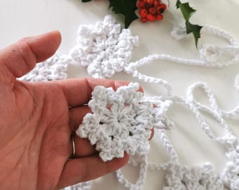 Crochet Snowflake bunting, Handmade Snowflake garland, Christmas tree decorations, Nursery decorations, Christmas Party Decorations