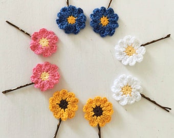Crochet Daisy Hairpin Set, Colorful Flower Hair Accessories