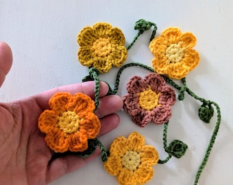 Hand Crochet Flower Garland, Colorful Cotton Bunting, Nursery/Home/Campervan Decorations