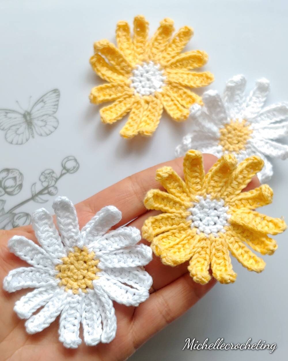 Handmade 4 Daisies Flower Crochet Yellow & White Flower Etsy