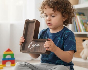 Solid Wood Piggy Bank - Letter Coin Bank for Kids | Grandchildren Gifts