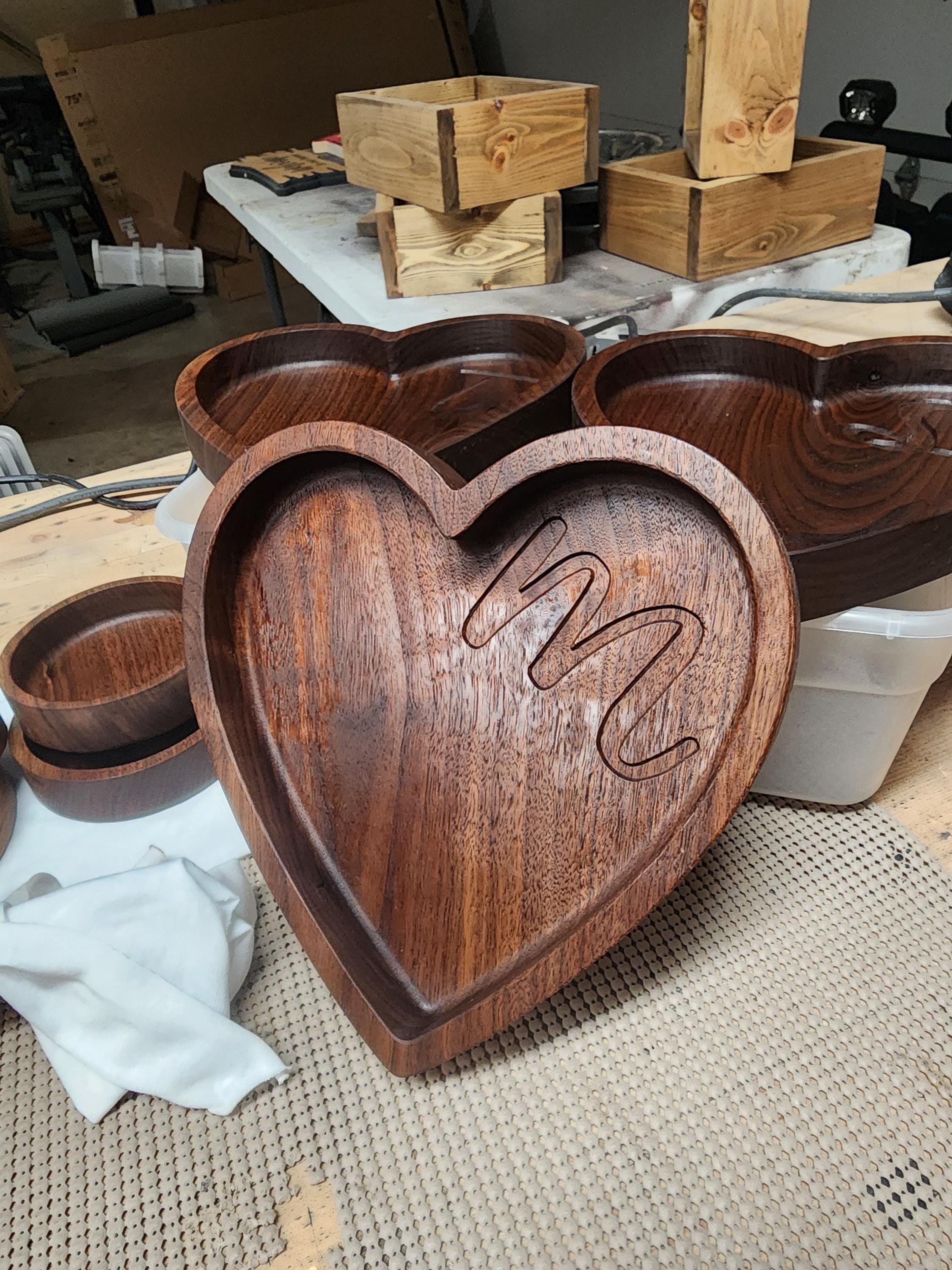 Heart-Shaped Wood Tray – Trinket & Ring Dish, Catch-All Jewelry Tray