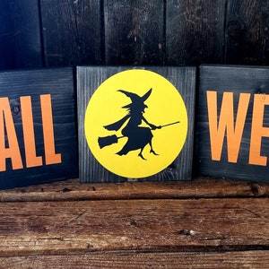 Halloween Wood Sign Set - Witches & Stained Pine Decor