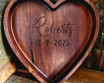 Premium Heart-Shaped Wood Tray – Trinket & Ring Dish, Catch-All Jewelry Tray