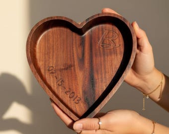 Solid Walnut Heart Shaped Tray: Personalized Trinket Tray