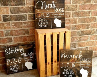 Custom Birth Announcement Sign: Hand-Painted Wood Nursery Decor