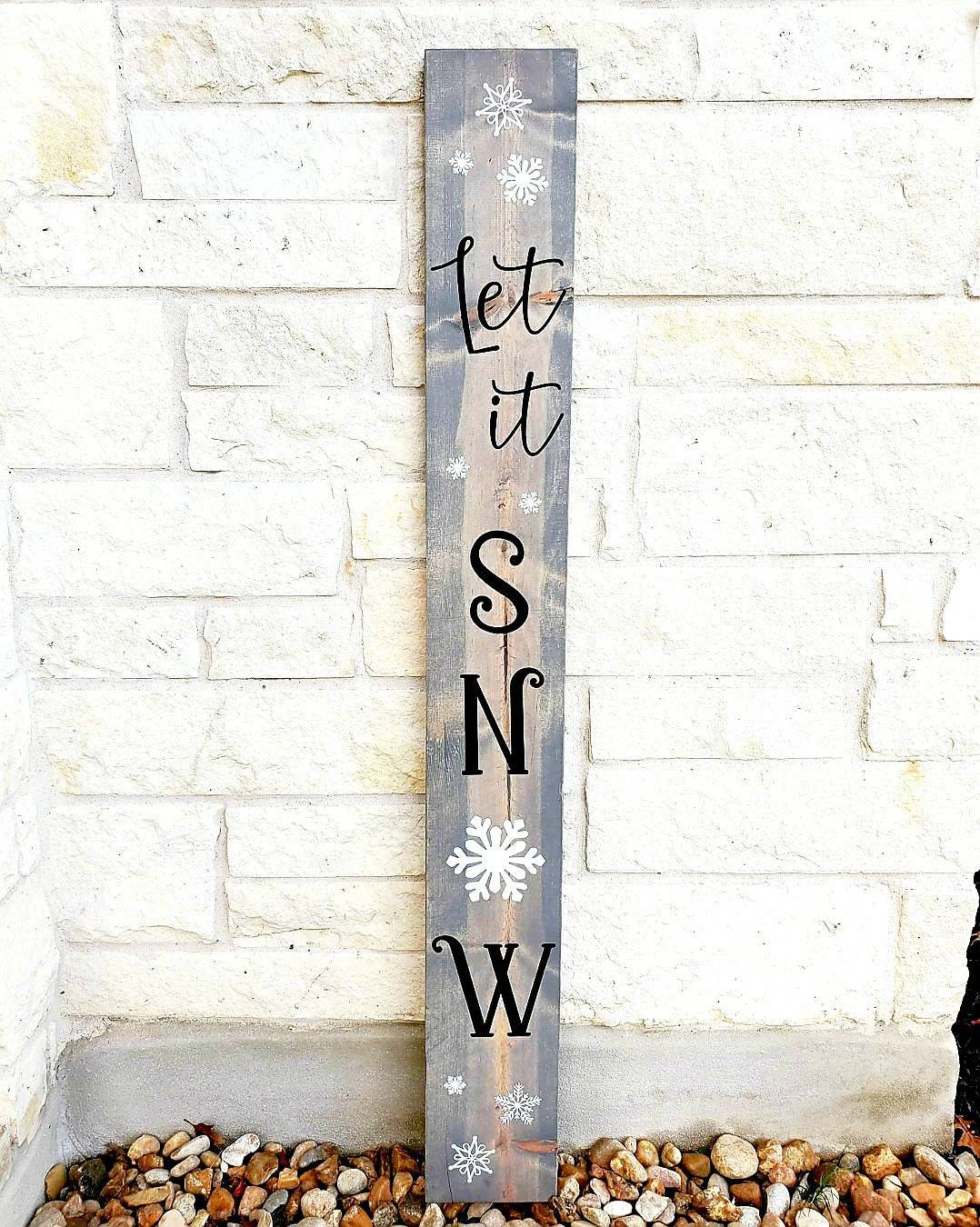 37 Inviting Christmas Front Porch Decor Ideas to Welcome Guests: Festive Ways to Wow Your Neighbors 15 Let It Snow Wood Welcome Sign, Hand-Painted Christmas Porch Leaner
