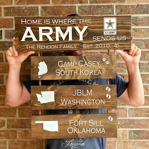 Personalized Military Family Wood Sign: Army Retirement Gift, Duty Station Decor