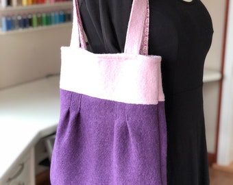 Shopper Tasche aus Wollwalk mit farbenfrohem Innenfutter aus Baumwollstoff