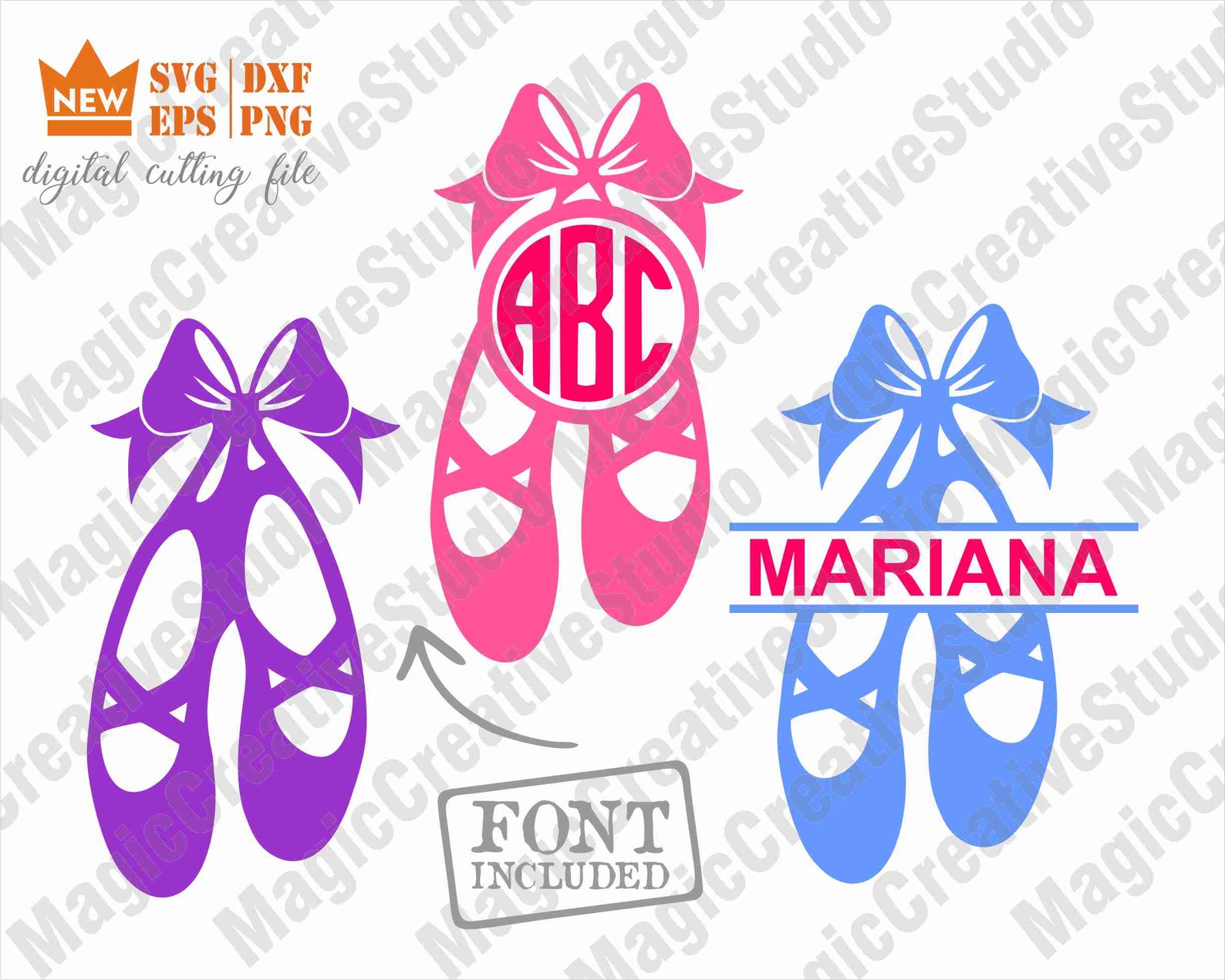 ballerina svg / ballet shoes svg / ballet shoes monogram svg / dance svg / svg, png, dxf, eps files / silhouette cut files, cric