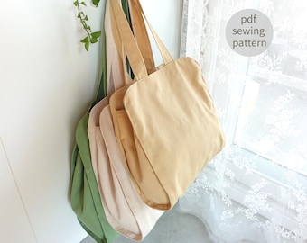 Easy Bag Pattern | Unique Rounded Edge Tote Bag Sewing Pattern | 3 Sizes Included | Shoulder Bag PDF Pattern with Inner Pockets | Canvas Bag