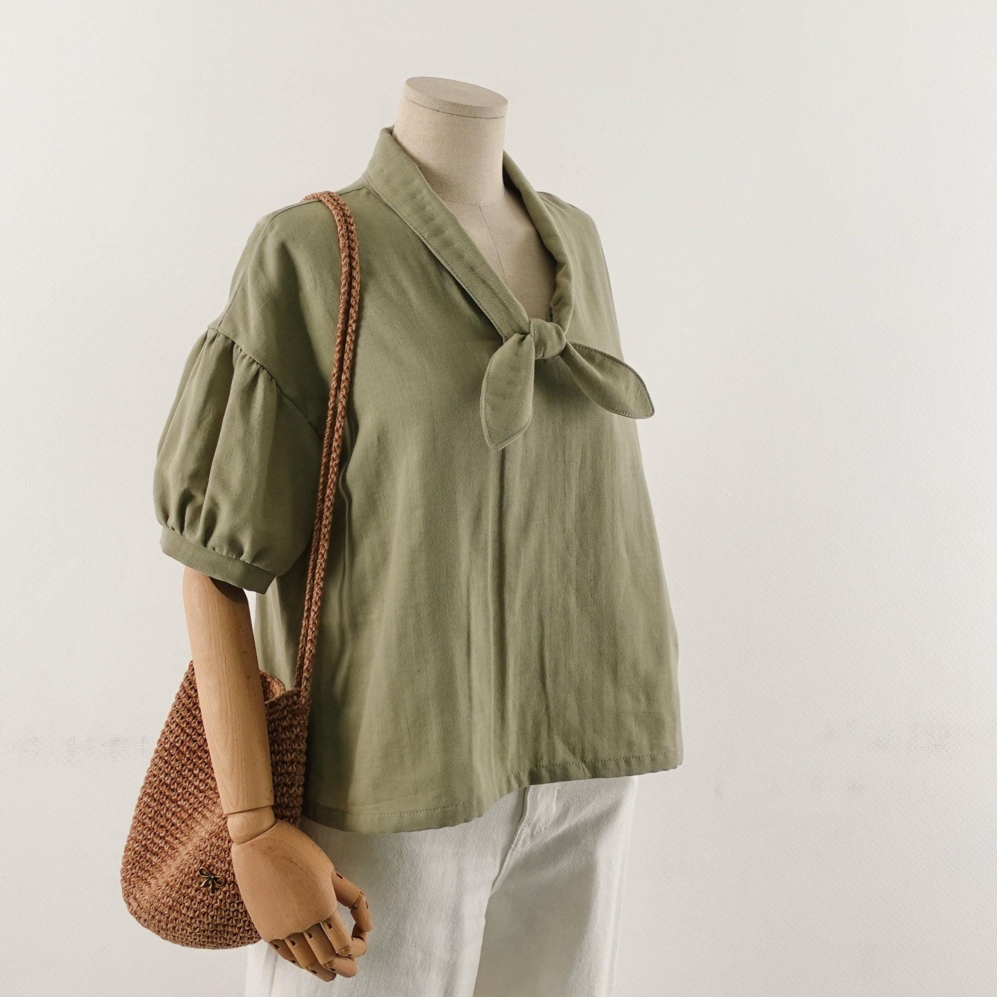 Easy Pattern | Tie Front Puff Sleeve Blouse Sewing Pattern | Drop ...