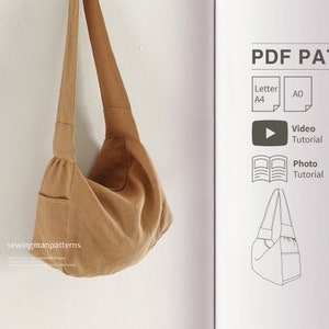 Patron de couture de sac hobo avec poche latérale | Sac à bandoulière Easy Pattern | 3 tailles | Petite Moyenne Grande | Couture pour débutants | Téléchargement instantané