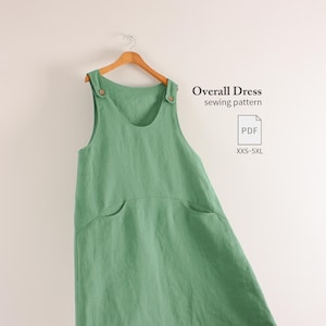 Schnittmuster für ein Latzkleid (PDF), A-Linien-Kleid mit Knopfleiste, Trägern und Taschen, Videoanleitung
