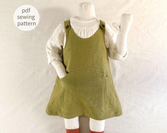 Easy Girl Dress Sewing Pattern | A Line Overall Jumper Dress PDF Sewing Pattern For Girl | Baby Kid Pinafore |   Woven Girl Sewing Pattern