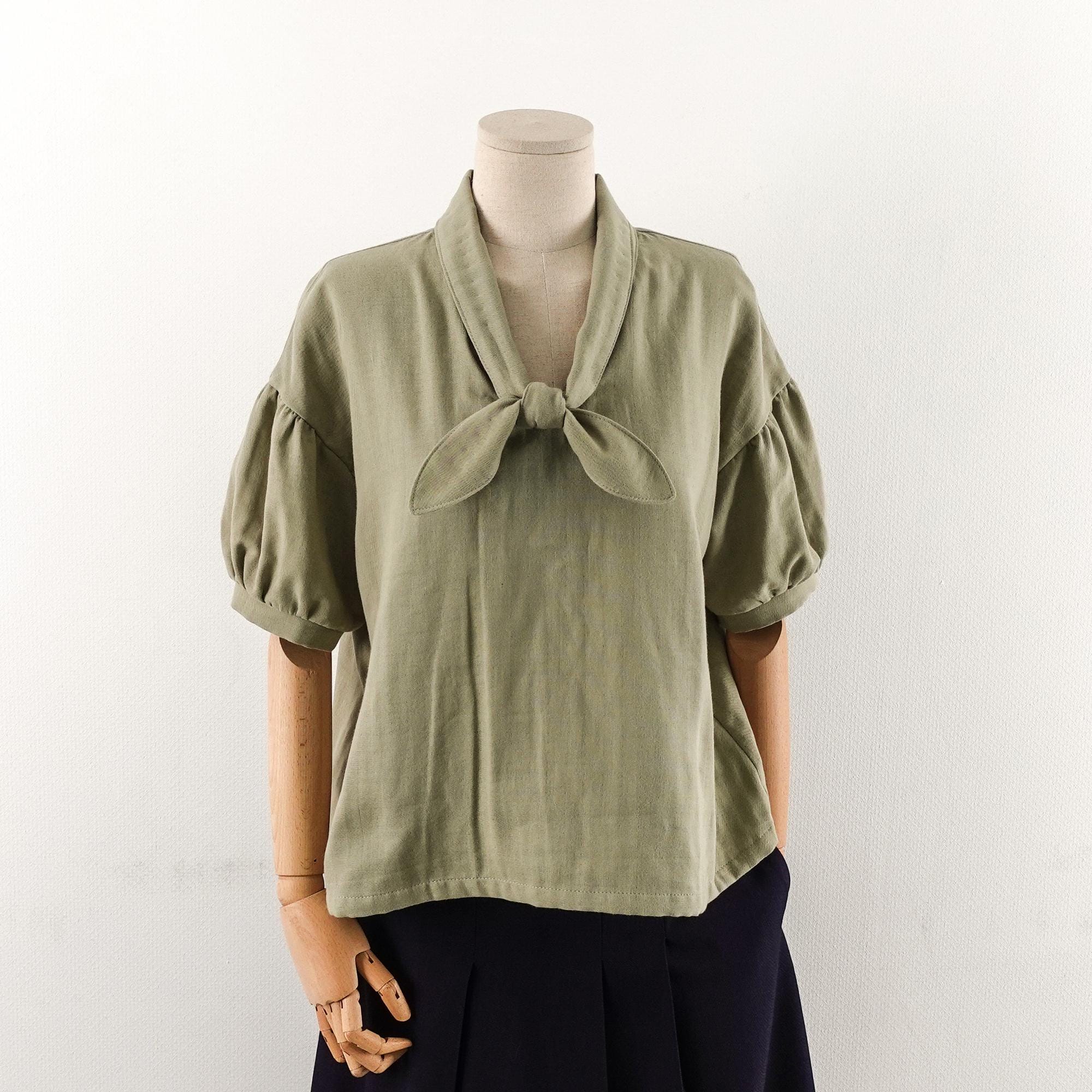 Easy Pattern | Tie Front Puff Sleeve Blouse Sewing Pattern | Drop ...