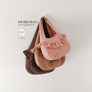Frill Hobo Bag Sewing Pattern, Ruffle Tote Template, 3 Sizes, No Serger Needed, Video Tutorial