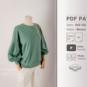Easy Pattern | Drop Shoulder Puff Sleeve Oversized T-shirts PDF Sewing Pattern for Women | Loose fit Pattern | beginner sewing | XXS - 5XL