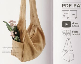 Side Pocket Hobo Bag Sewing Pattern | Shoulder Bag Easy Pattern | 3 sizes | Small Medium Large | Beginner Sewing | Bag Woven Sewing Pattern