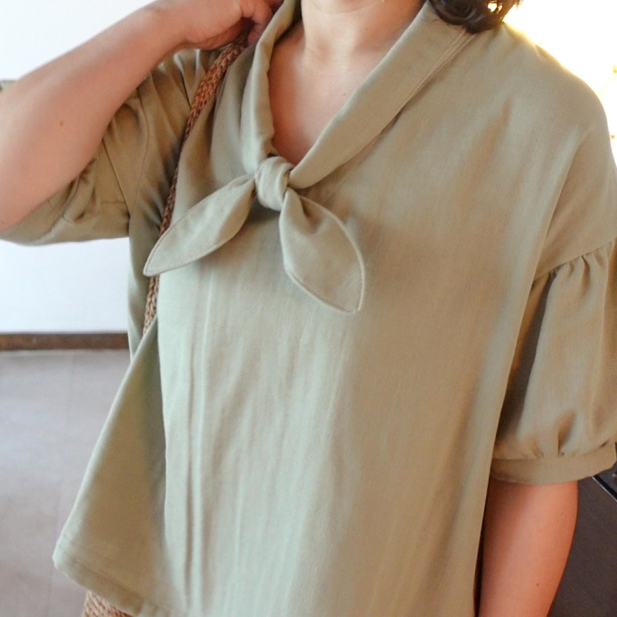 Easy Pattern | Tie Front Puff Sleeve Blouse Sewing Pattern | Drop ...