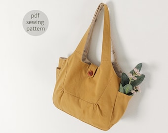 Easy Pattern | Button Tote Bag Sewing Pattern | Shirred Design | 3 Sizes (PDF Pattern) | Shoulder Bag PDF Sewing pattern | Beginner Sewing