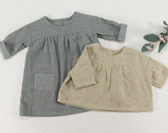 Girl and baby PDF Sewing Patterns | Drop Shoulder Dress Top Blouse Clothes Pattern | Instant Download Toddler kids | 9M~10Y | Video Tutorial