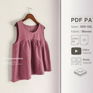 Easy Pattern |  Crop Tank Top Sewing Pattern for Women | Round Neck Sleeveless Shirt PDF Sewing Pattern | Crop Top Pattern | Beginner Sewing
