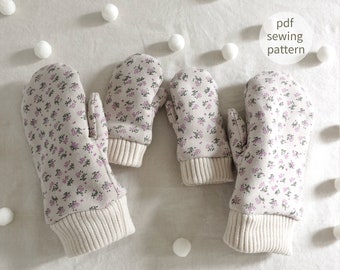 Modèle facile | Patron de couture Pdf de moufles pour enfants et adultes | Patron de couture de mitaines d'hiver en tricot pour bébés et tout-petits | Modèle de téléchargement immédiat