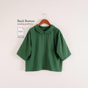 Back Button Shirt Sewing Pattern PDF, Oversized Drop Shoulder Top, Video Tutorial