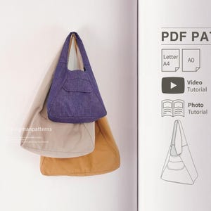 Modèle de sac facile | Motif de sac hobo triangulaire | Patron de couture pour sac à bandoulière | Patron de couture de sac hobo double face | Patrons de couture pour débutants